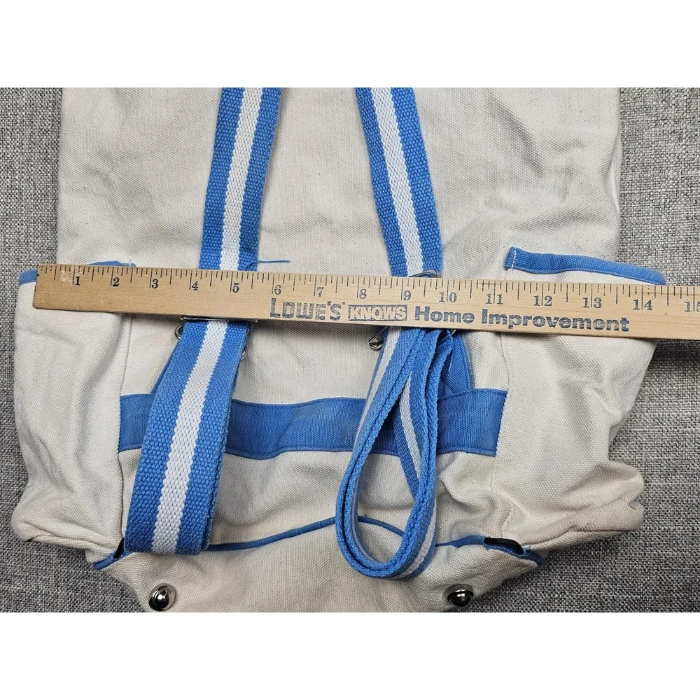 Ame & Lulu Backpack Womens Large Canvas Blue White Drawstring Convertible Bag